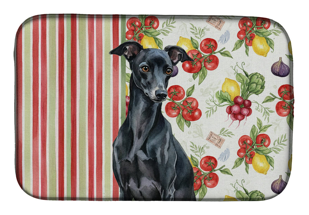 Black Italian Greyhound Vegetables Dish Drying Mat Absorbent Dish Drying Mat Pad for Kitchen Counter Dish Drainer Mat for Countertop, 14 x 21", Multicolor