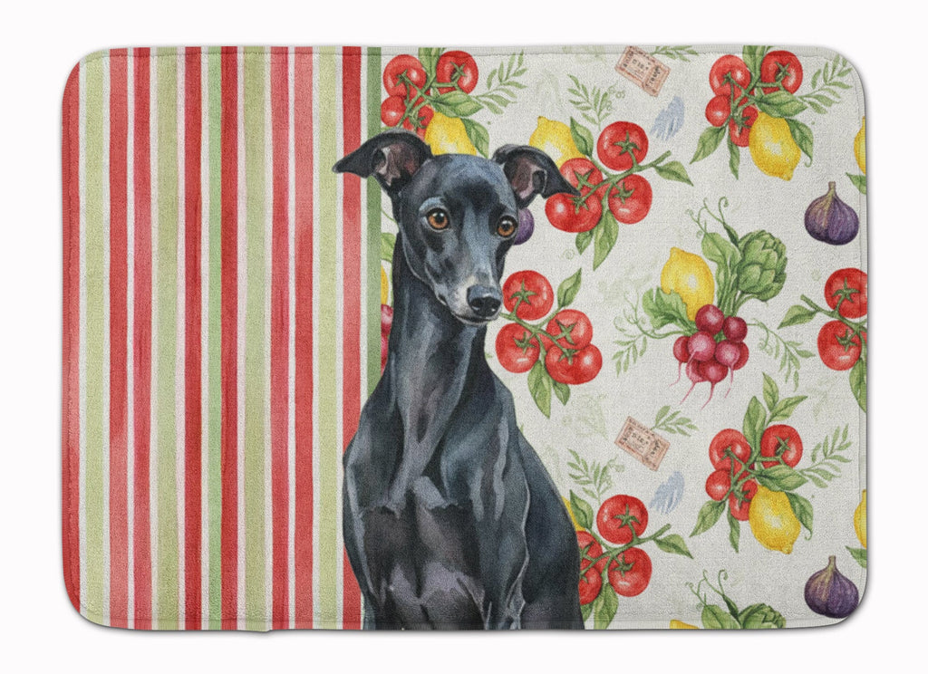 Black Italian Greyhound Vegetables Memory Foam Kitchen Mat Machine Washable Anti-Fatigue Cushion Comfort Bath or Kitchen Rug