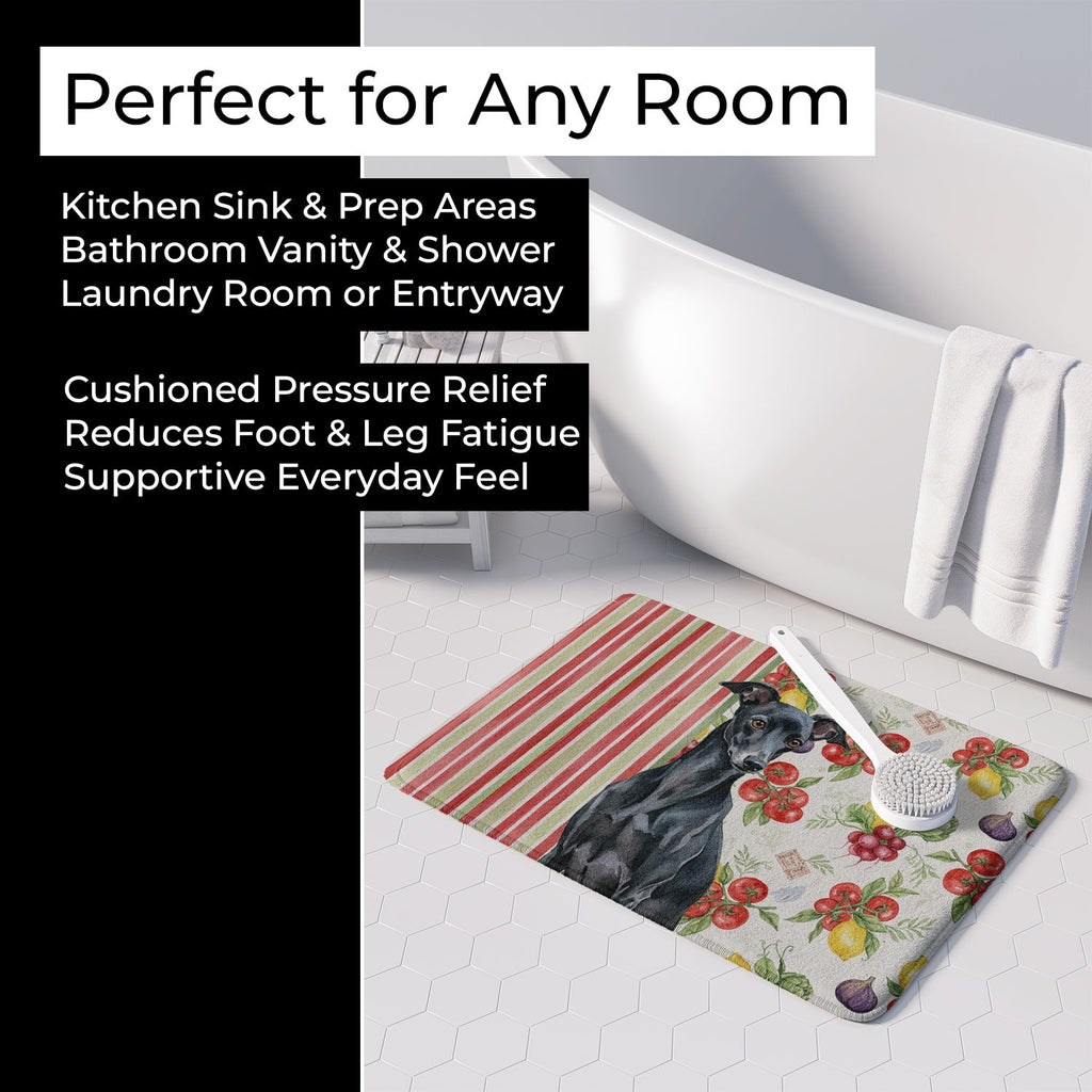 Black Italian Greyhound Vegetables Memory Foam Kitchen Mat Machine Washable Anti-Fatigue Cushion Comfort Bath or Kitchen Rug
