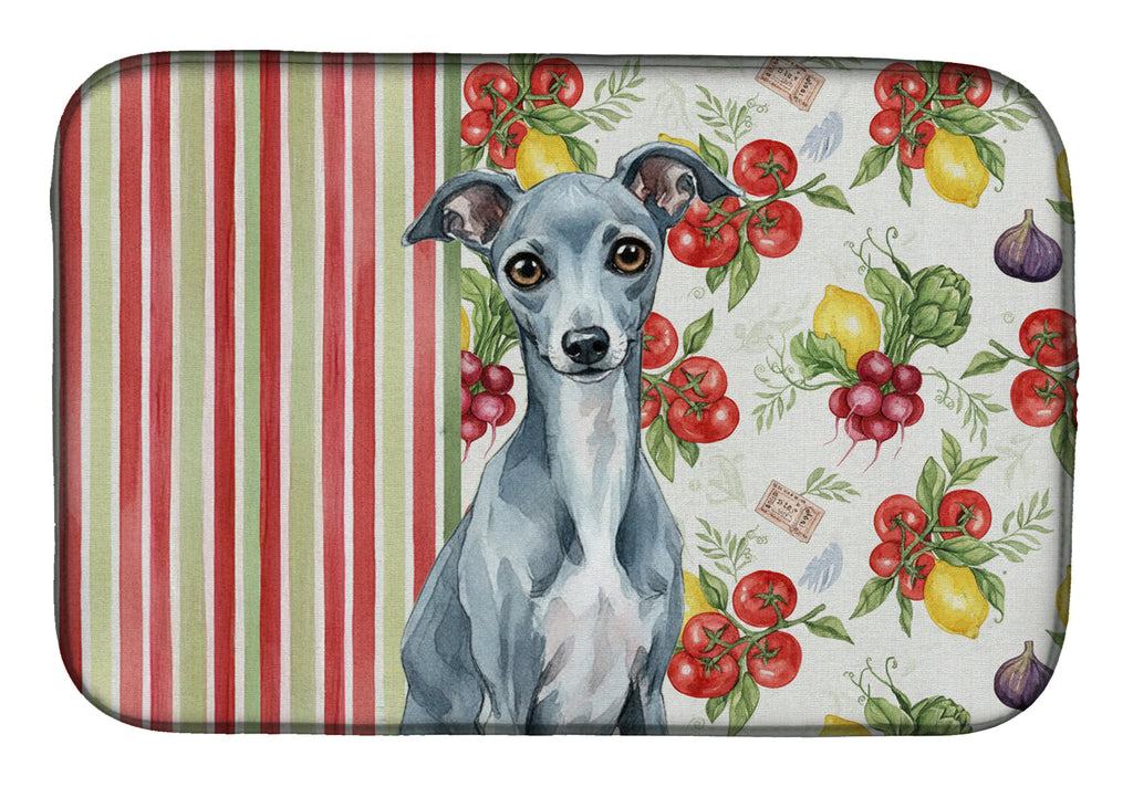 Blue Italian Greyhound Vegetables Dish Drying Mat Absorbent Dish Drying Mat Pad for Kitchen Counter Dish Drainer Mat for Countertop, 14 x 21", Multicolor