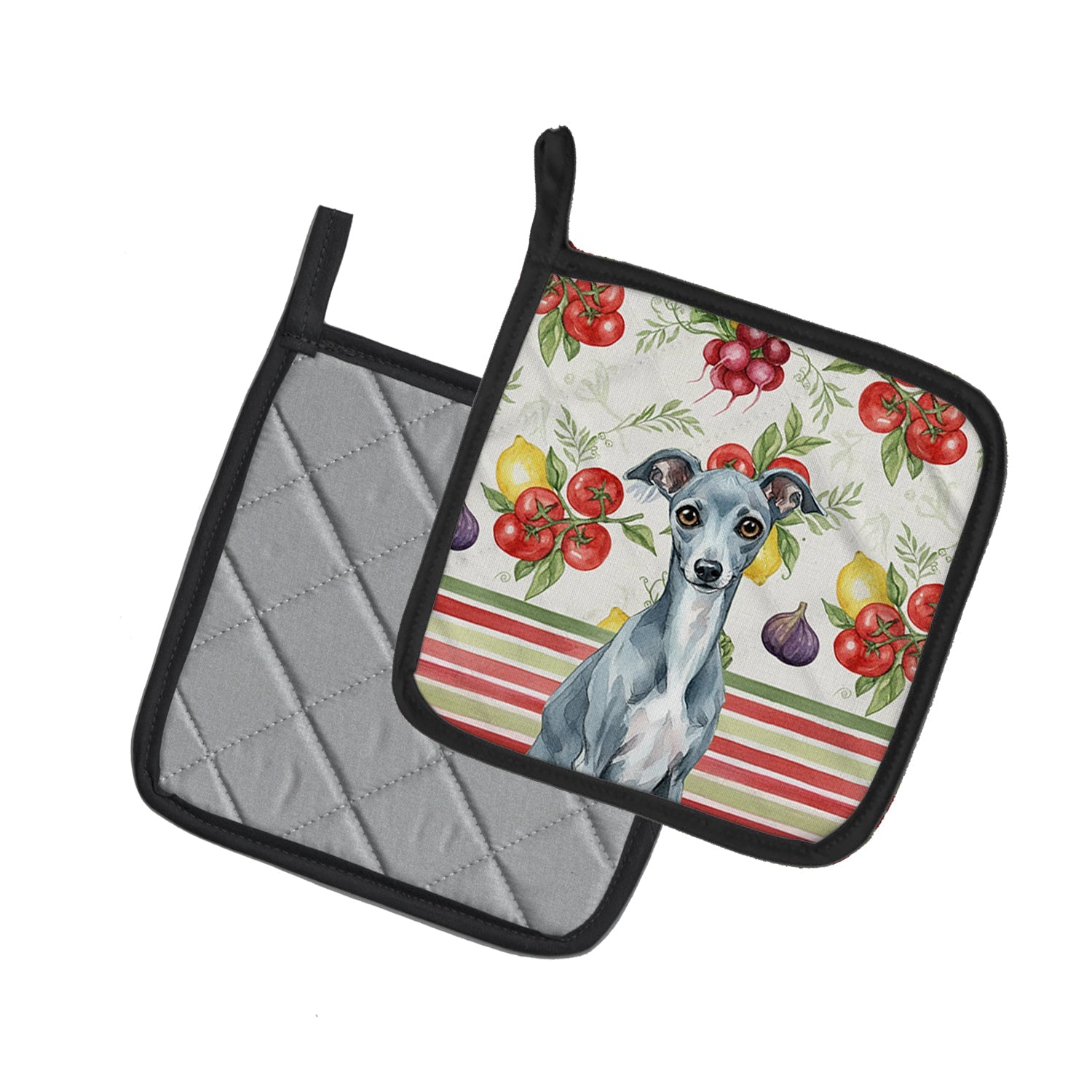 Blue Italian Greyhound Vegetables Pot Holder Set of 2 Heat Resistant Quilted Hot Pads 7.5 x 7.5 Inch, Insulated Kitchen Trivets for Cooking & Baking