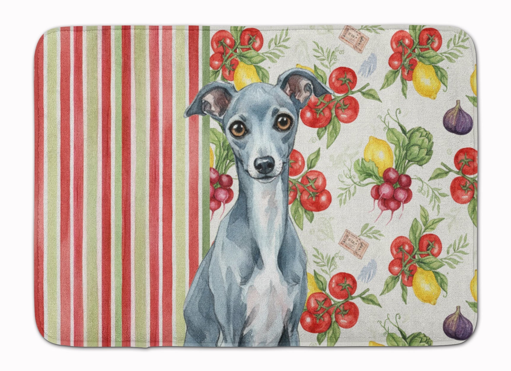 Blue Italian Greyhound Vegetables Memory Foam Kitchen Mat Machine Washable Anti-Fatigue Cushion Comfort Bath or Kitchen Rug