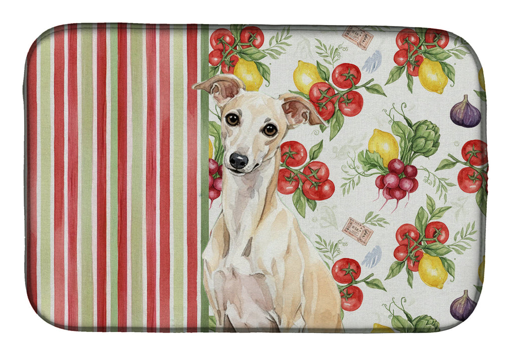Cream Italian Greyhound Vegetables Dish Drying Mat Absorbent Dish Drying Mat Pad for Kitchen Counter Dish Drainer Mat for Countertop, 14 x 21", Multicolor