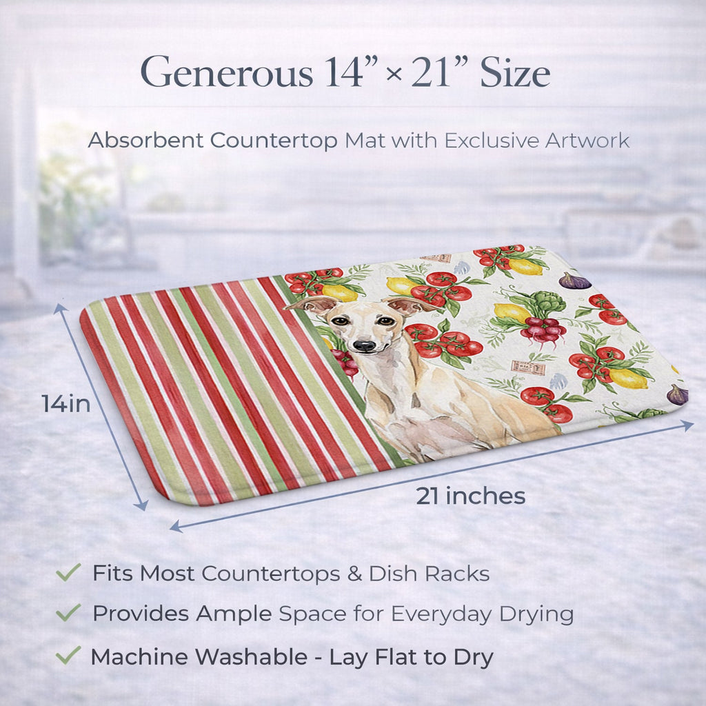 Cream Italian Greyhound Vegetables Dish Drying Mat Absorbent Dish Drying Mat Pad for Kitchen Counter Dish Drainer Mat for Countertop, 14 x 21", Multicolor