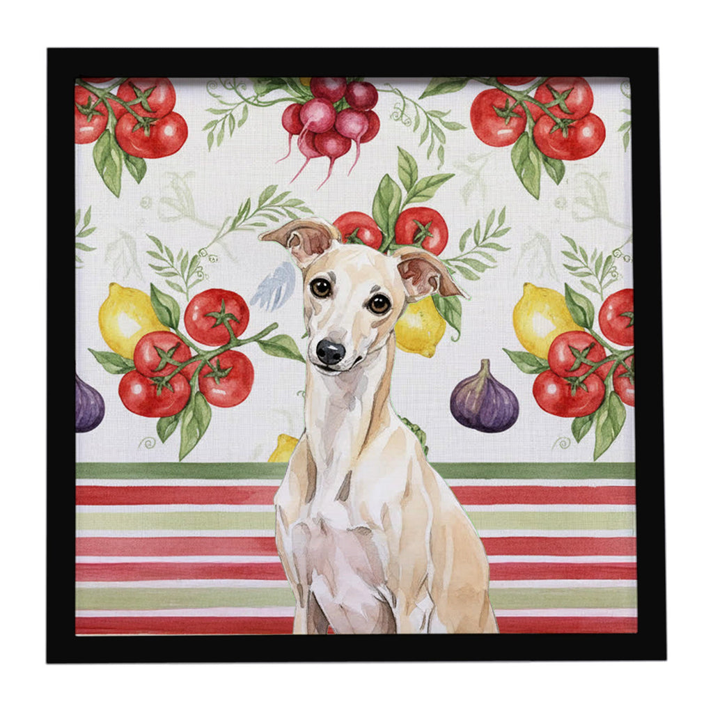 Cream Italian Greyhound Vegetables Framed Metal Print Bathroom, Kitchen, Office, Home Decor Wall Art Ready to Hang, Square, 8X8
