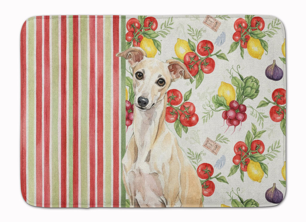 Cream Italian Greyhound Vegetables Memory Foam Kitchen Mat Machine Washable Anti-Fatigue Cushion Comfort Bath or Kitchen Rug