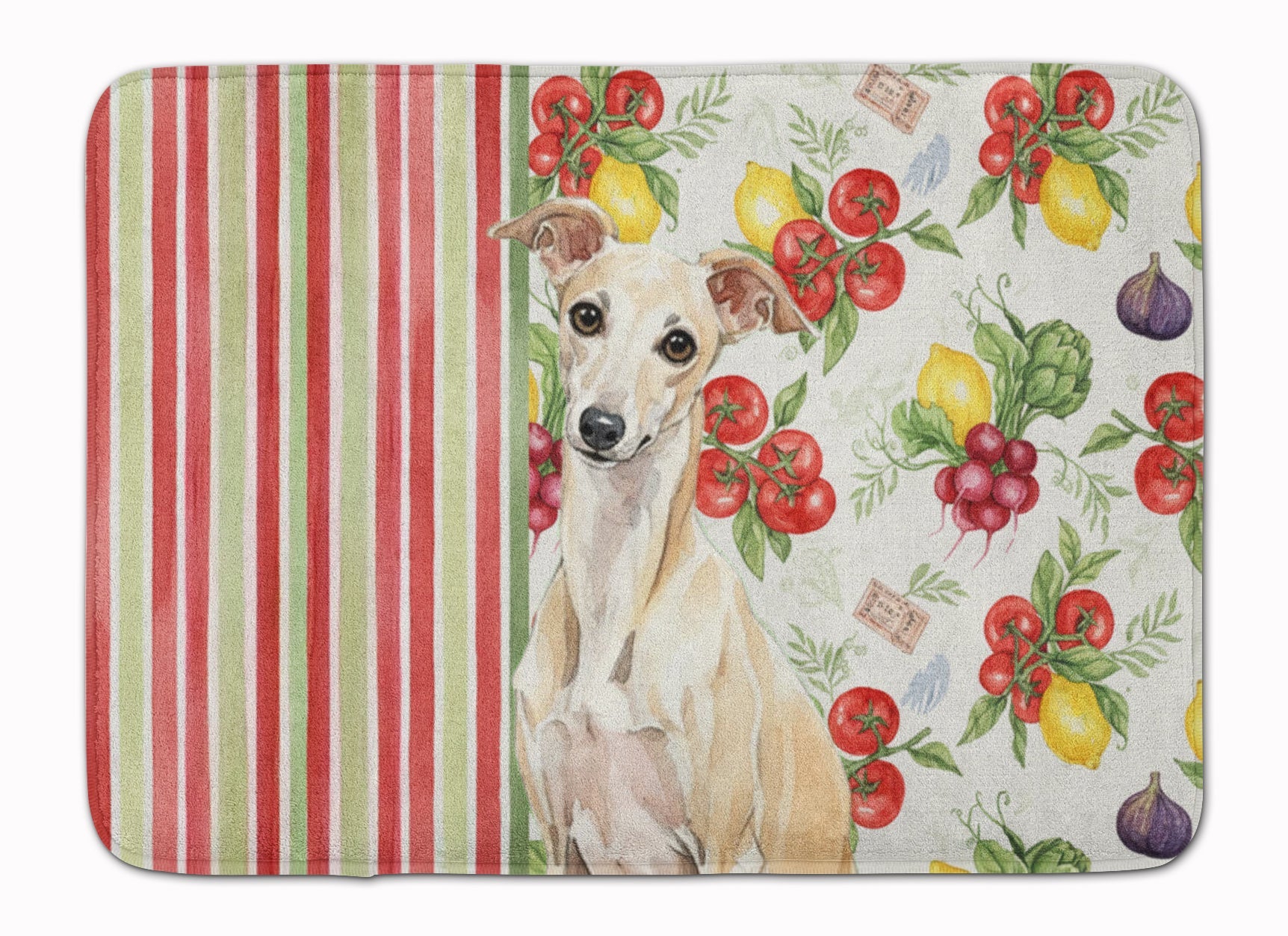 Cream Italian Greyhound Vegetables Memory Foam Kitchen Mat Machine Washable Anti-Fatigue Cushion Comfort Bath or Kitchen Rug