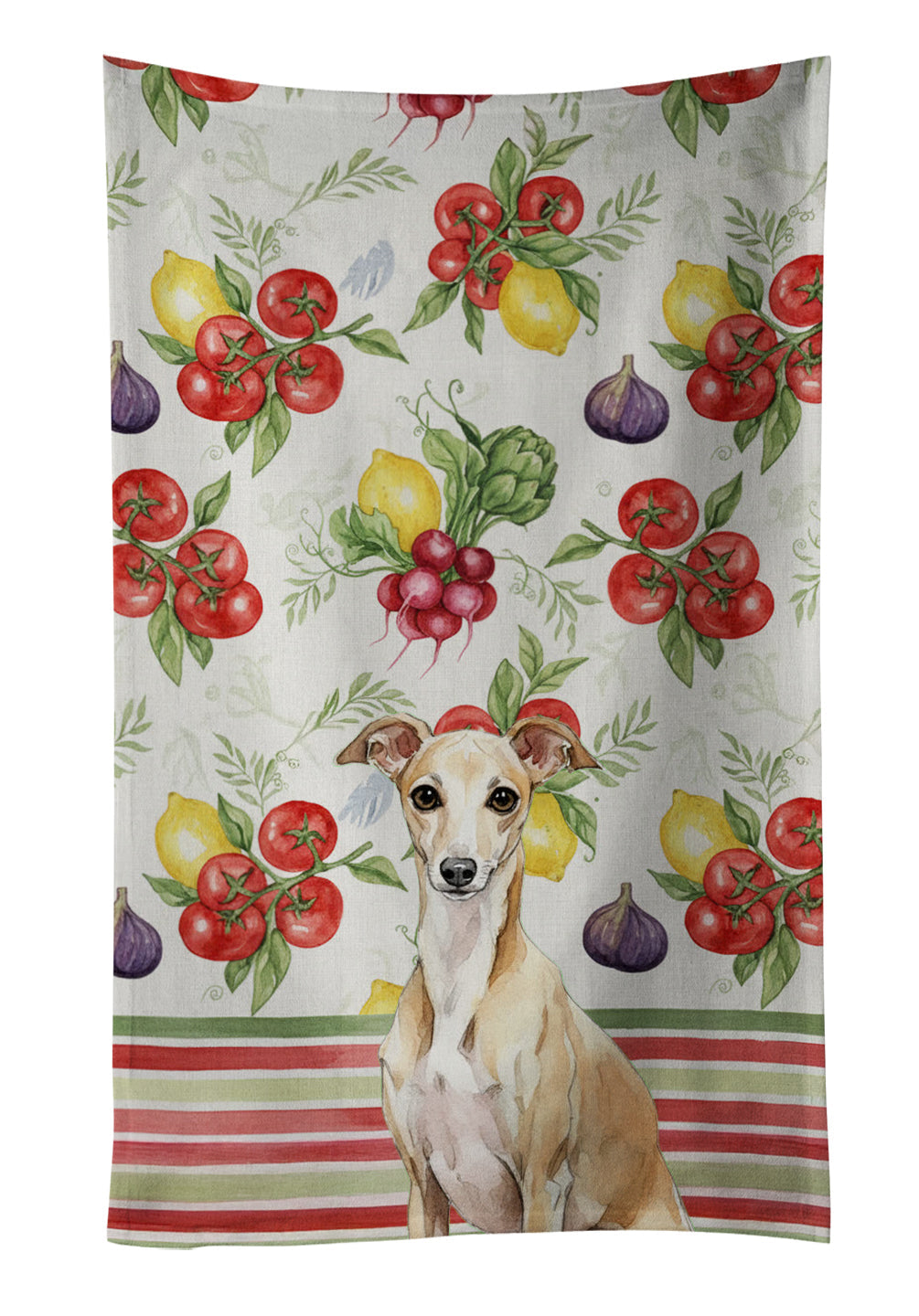Fawn Italian Greyhound Vegetables Kitchen Towel Velour Plush Front and Cotton Loop Back Machine Washable