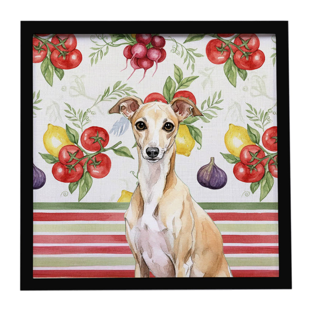 Fawn Italian Greyhound Vegetables Framed Metal Print Bathroom, Kitchen, Office, Home Decor Wall Art Ready to Hang, Square, 8X8