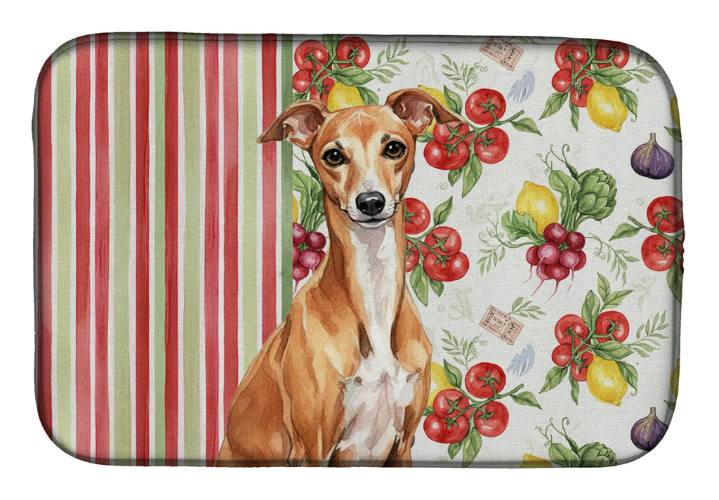 Red Italian Greyhound Vegetables Dish Drying Mat Absorbent Dish Drying Mat Pad for Kitchen Counter Dish Drainer Mat for Countertop, 14 x 21", Multicolor