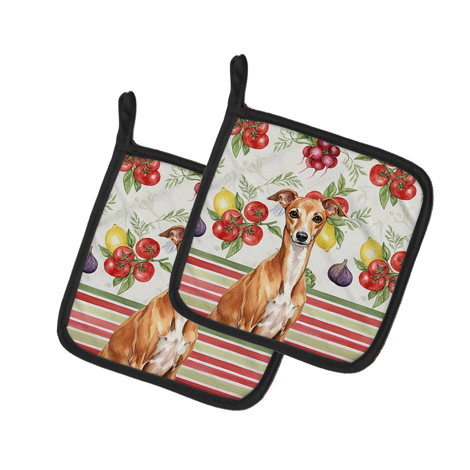 Red Italian Greyhound Vegetables Pot Holder Set of 2 Heat Resistant Quilted Hot Pads 7.5 x 7.5 Inch, Insulated Kitchen Trivets for Cooking & Baking
