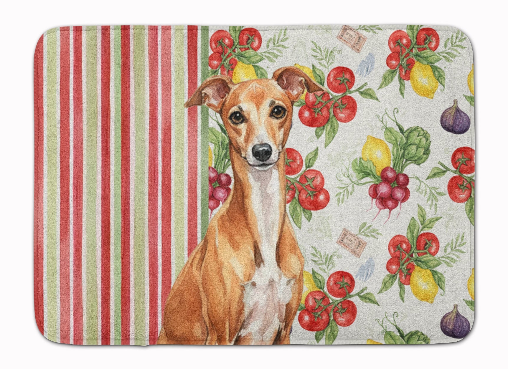 Red Italian Greyhound Vegetables Memory Foam Kitchen Mat Machine Washable Anti-Fatigue Cushion Comfort Bath or Kitchen Rug