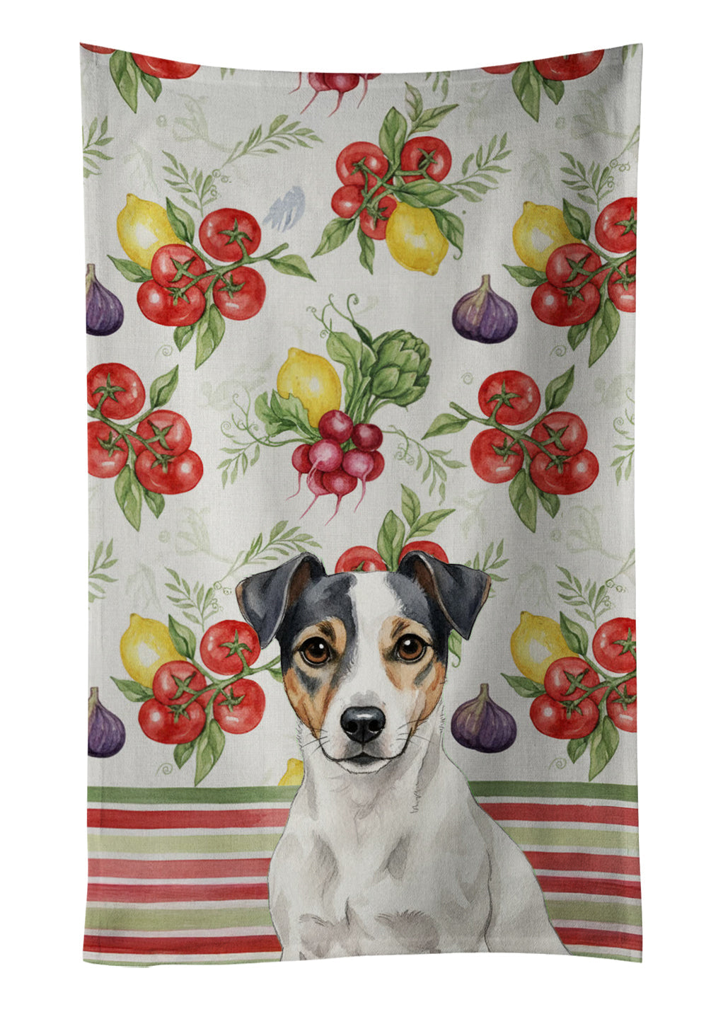 White and Black Jack Russell Terrier Vegetables Kitchen Towel Velour Plush Front and Cotton Loop Back Machine Washable