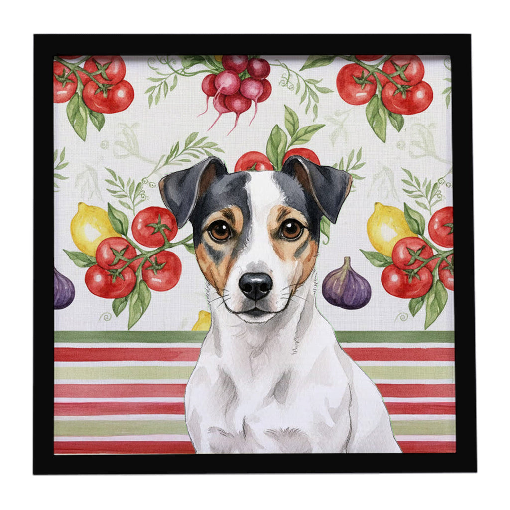 White and Black Jack Russell Terrier Vegetables Framed Metal Print Bathroom, Kitchen, Office, Home Decor Wall Art Ready to Hang, Square, 8X8