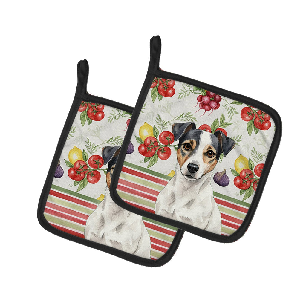 White and Black Jack Russell Terrier Vegetables Pot Holder Set of 2 Heat Resistant Quilted Hot Pads 7.5 x 7.5 Inch, Insulated Kitchen Trivets for Cooking & Baking