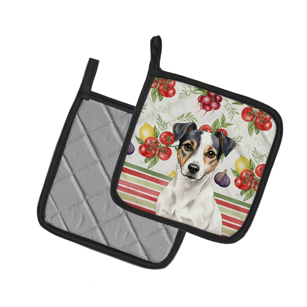 White and Black Jack Russell Terrier Vegetables Pot Holder Set of 2 Heat Resistant Quilted Hot Pads 7.5 x 7.5 Inch, Insulated Kitchen Trivets for Cooking & Baking