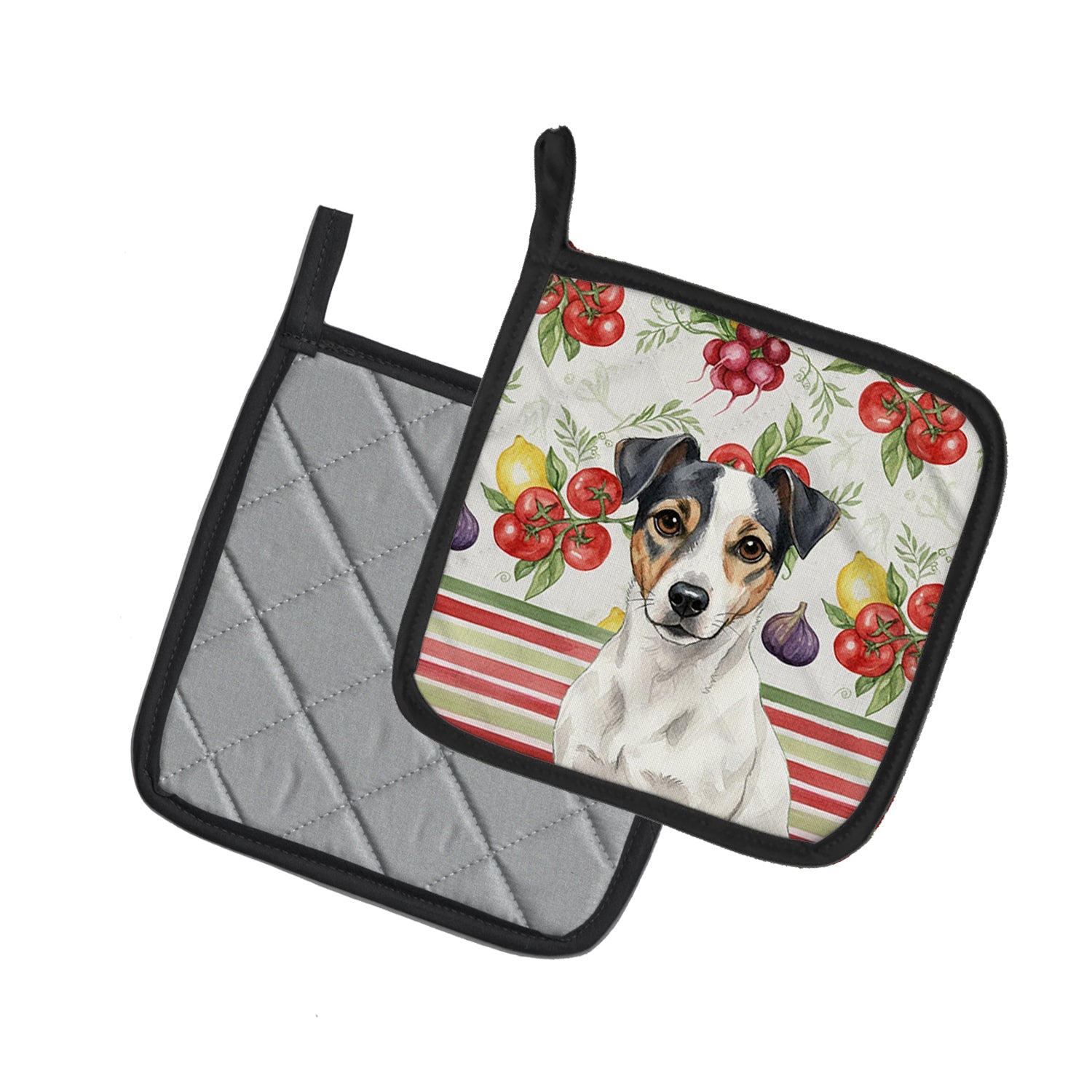 White and Black Jack Russell Terrier Vegetables Pot Holder Set of 2 Heat Resistant Quilted Hot Pads 7.5 x 7.5 Inch, Insulated Kitchen Trivets for Cooking & Baking