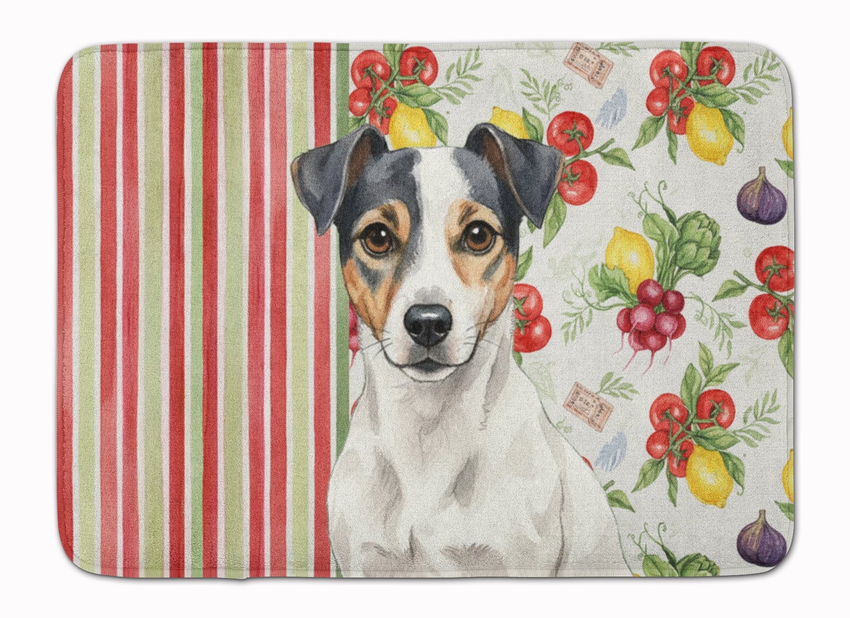 White and Black Jack Russell Terrier Vegetables Memory Foam Kitchen Mat Machine Washable Anti-Fatigue Cushion Comfort Bath or Kitchen Rug