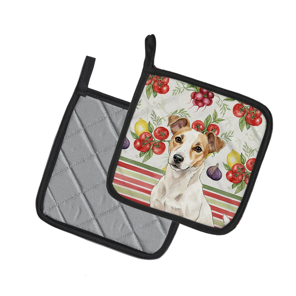 White and Tan Jack Russell Terrier Vegetables Pot Holder Set of 2 Heat Resistant Quilted Hot Pads 7.5 x 7.5 Inch, Insulated Kitchen Trivets for Cooking & Baking