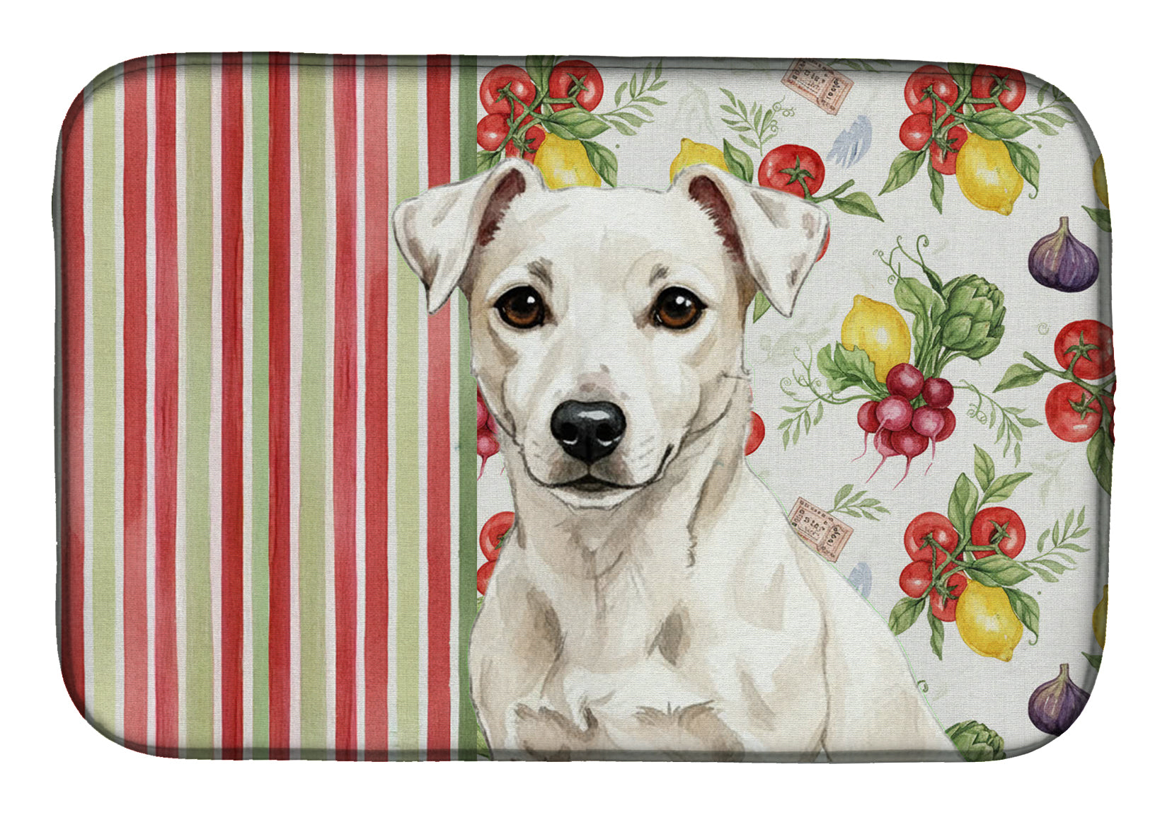 White Jack Russell Terrier Vegetables Dish Drying Mat Absorbent Dish Drying Mat Pad for Kitchen Counter Dish Drainer Mat for Countertop, 14 x 21", Multicolor
