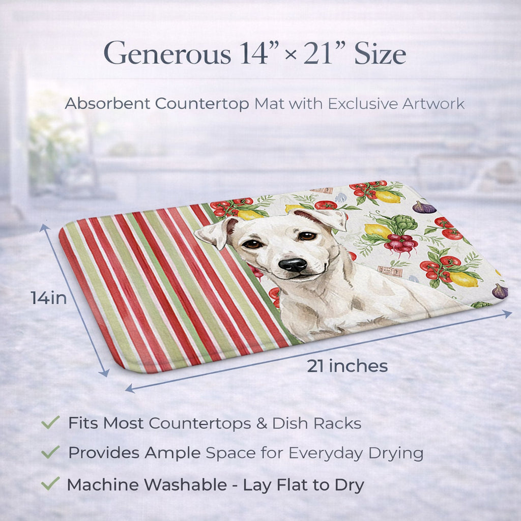 White Jack Russell Terrier Vegetables Dish Drying Mat Absorbent Dish Drying Mat Pad for Kitchen Counter Dish Drainer Mat for Countertop, 14 x 21", Multicolor