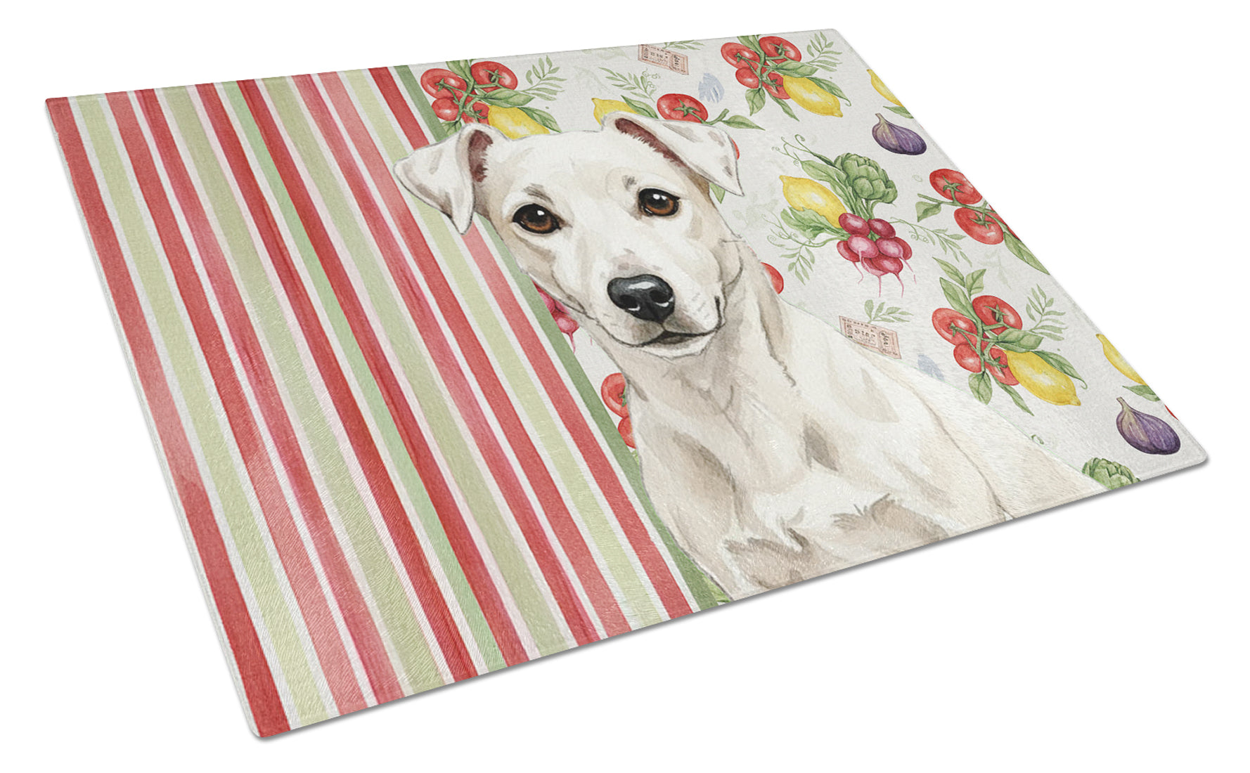 White Jack Russell Terrier Vegetables Cutting Board Tempered Glass Kitchen Cutting Surface, Heat Resistant Chopping, Non-Slip Feet, Food Prep & Serving