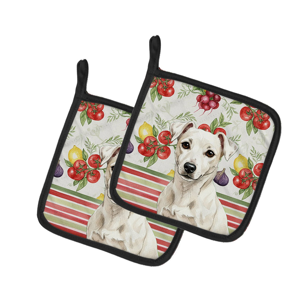 White Jack Russell Terrier Vegetables Pot Holder Set of 2 Heat Resistant Quilted Hot Pads 7.5 x 7.5 Inch, Insulated Kitchen Trivets for Cooking & Baking