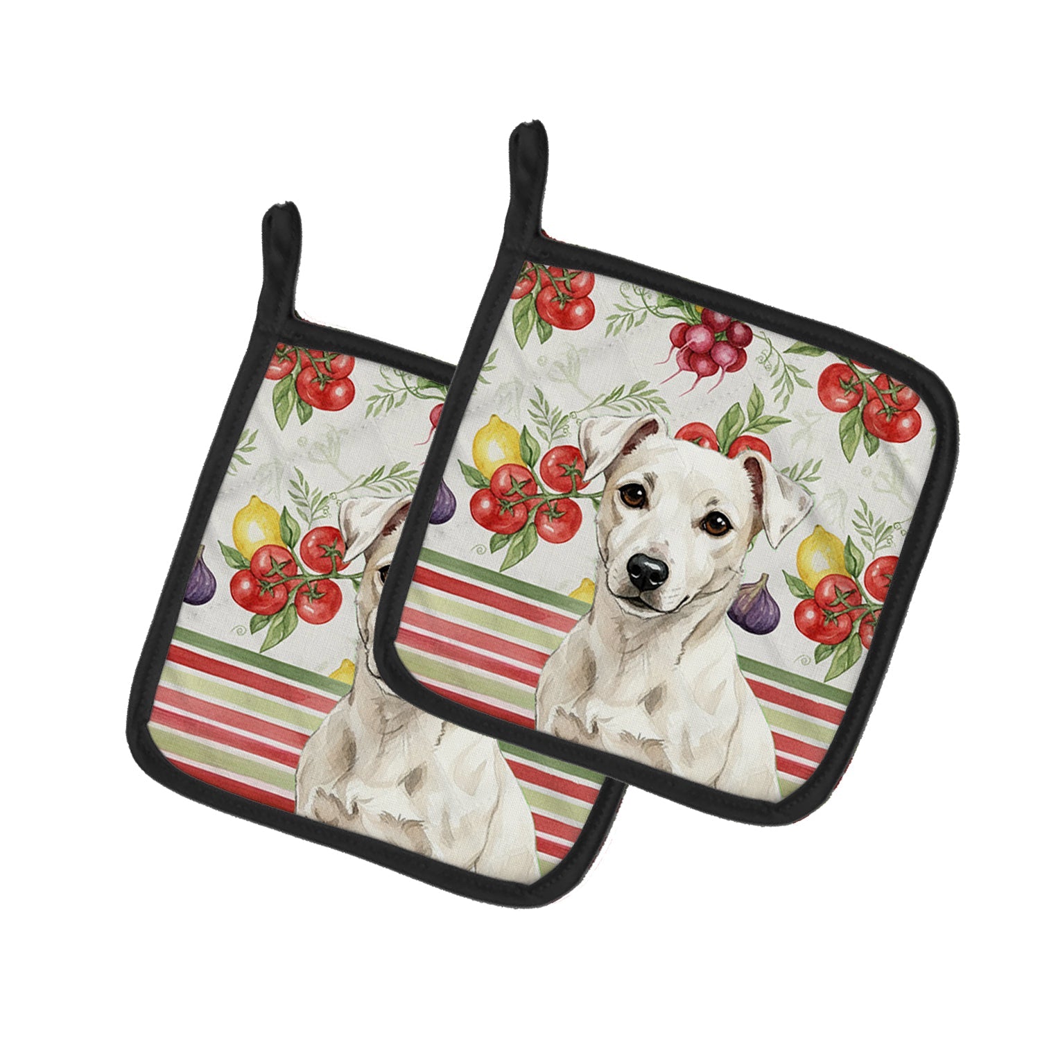 White Jack Russell Terrier Vegetables Pot Holder Set of 2 Heat Resistant Quilted Hot Pads 7.5 x 7.5 Inch, Insulated Kitchen Trivets for Cooking & Baking