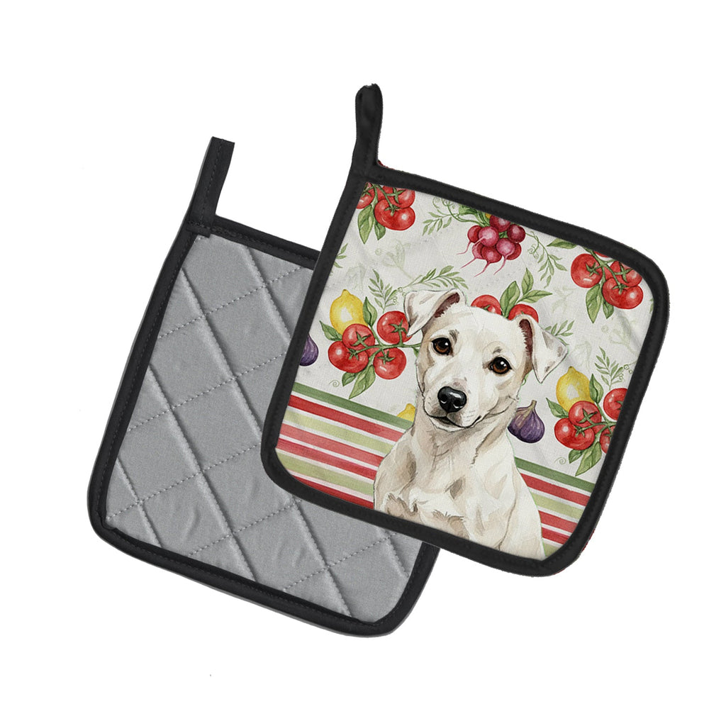White Jack Russell Terrier Vegetables Pot Holder Set of 2 Heat Resistant Quilted Hot Pads 7.5 x 7.5 Inch, Insulated Kitchen Trivets for Cooking & Baking