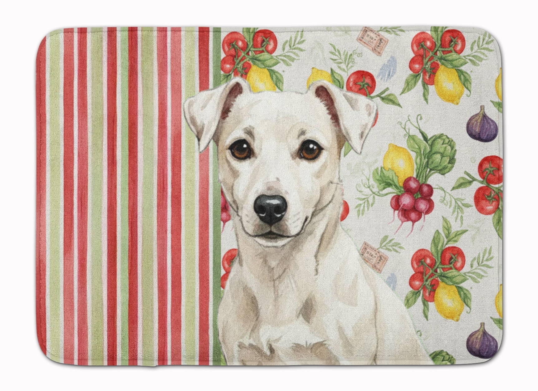 White Jack Russell Terrier Vegetables Memory Foam Kitchen Mat Machine Washable Anti-Fatigue Cushion Comfort Bath or Kitchen Rug