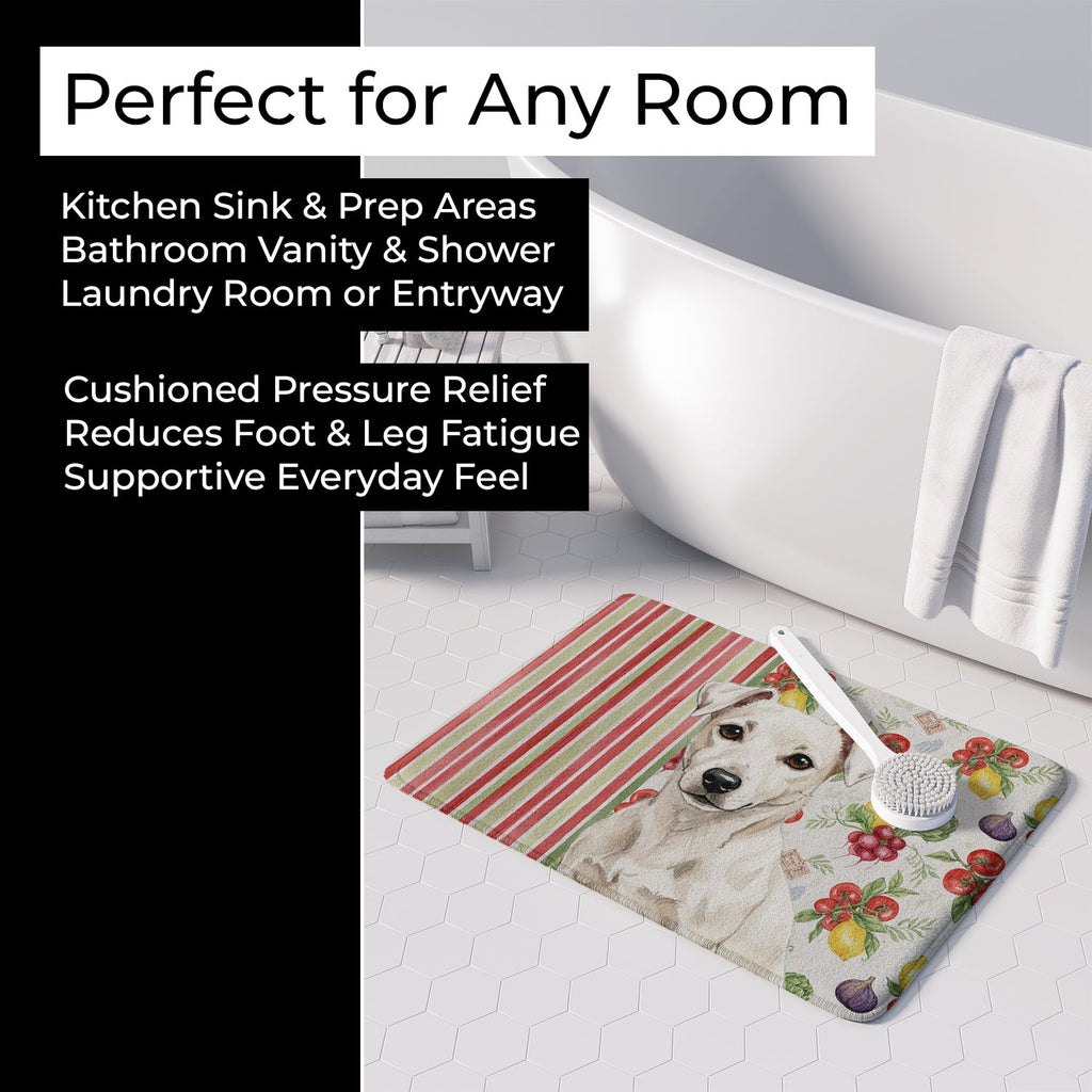 White Jack Russell Terrier Vegetables Memory Foam Kitchen Mat Machine Washable Anti-Fatigue Cushion Comfort Bath or Kitchen Rug