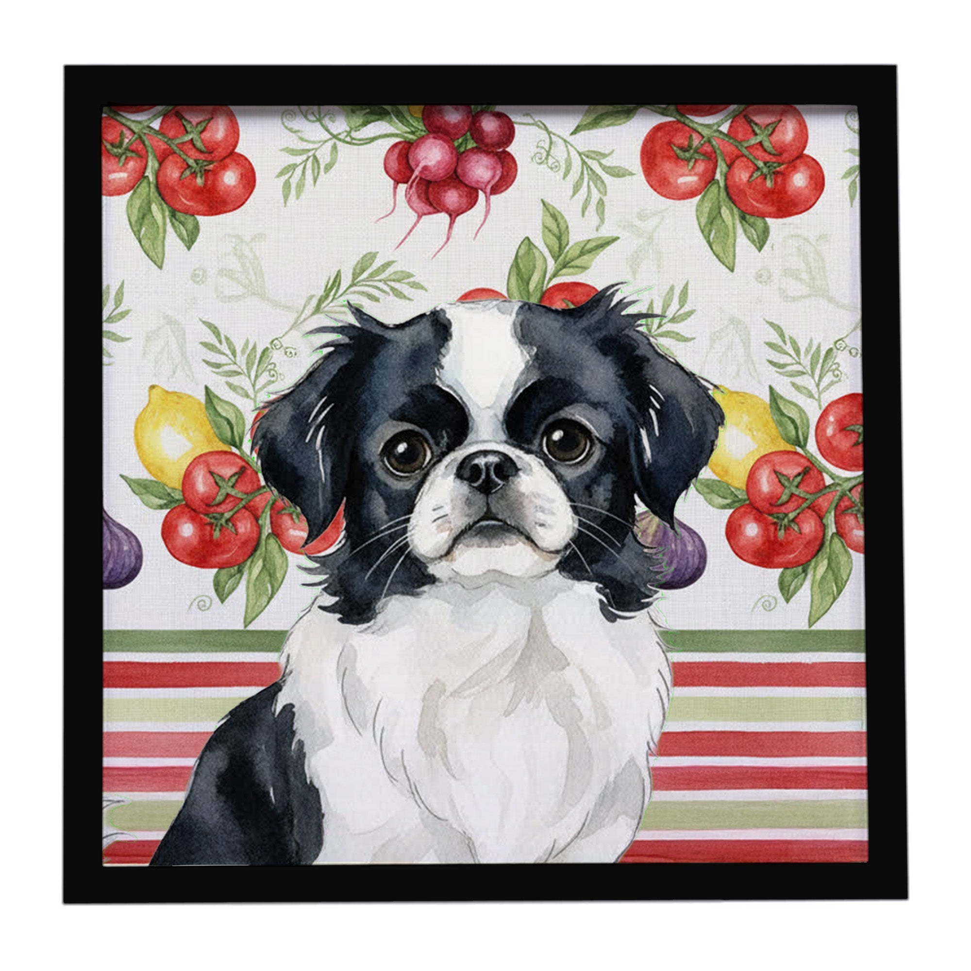 Black and White Japanese Chin Vegetables Framed Metal Print Bathroom, Kitchen, Office, Home Decor Wall Art Ready to Hang, Square, 8X8