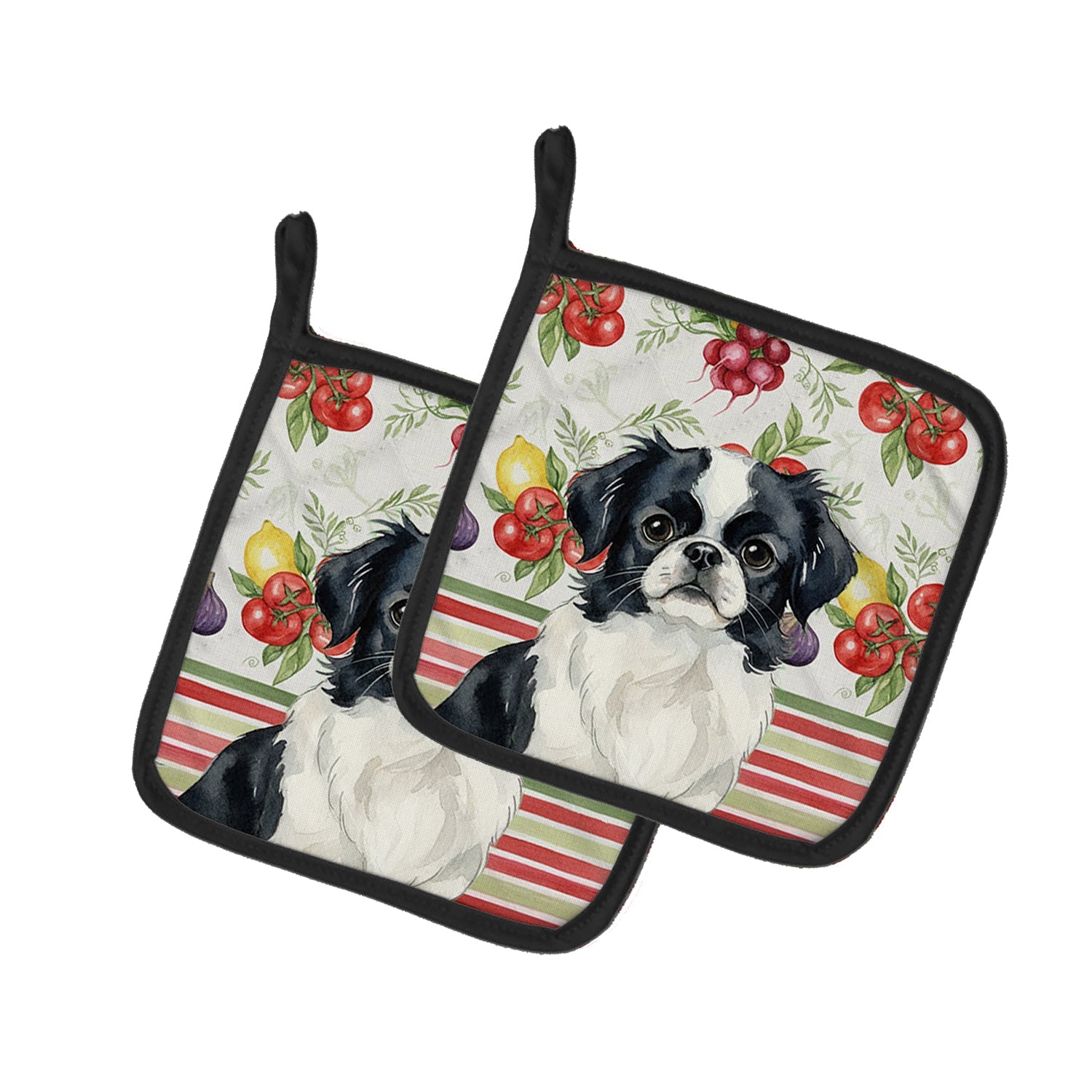 Black and White Japanese Chin Vegetables Pot Holder Set of 2 Heat Resistant Quilted Hot Pads 7.5 x 7.5 Inch, Insulated Kitchen Trivets for Cooking & Baking