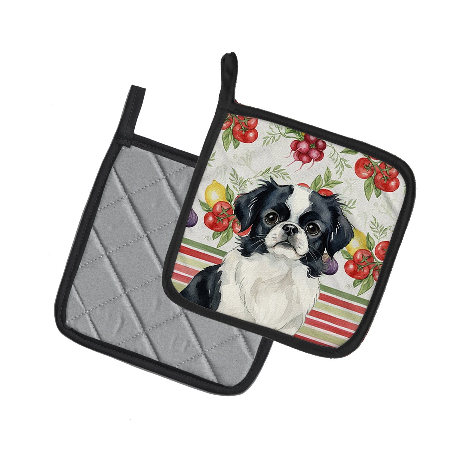 Black and White Japanese Chin Vegetables Pot Holder Set of 2 Heat Resistant Quilted Hot Pads 7.5 x 7.5 Inch, Insulated Kitchen Trivets for Cooking & Baking