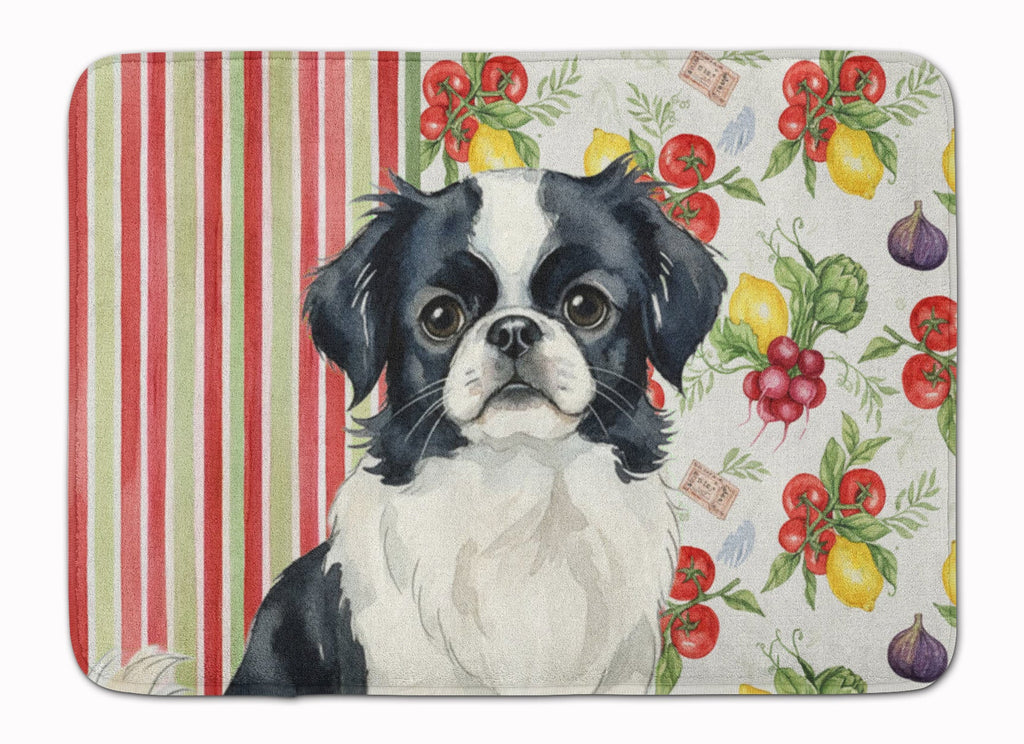 Black and White Japanese Chin Vegetables Memory Foam Kitchen Mat Machine Washable Anti-Fatigue Cushion Comfort Bath or Kitchen Rug