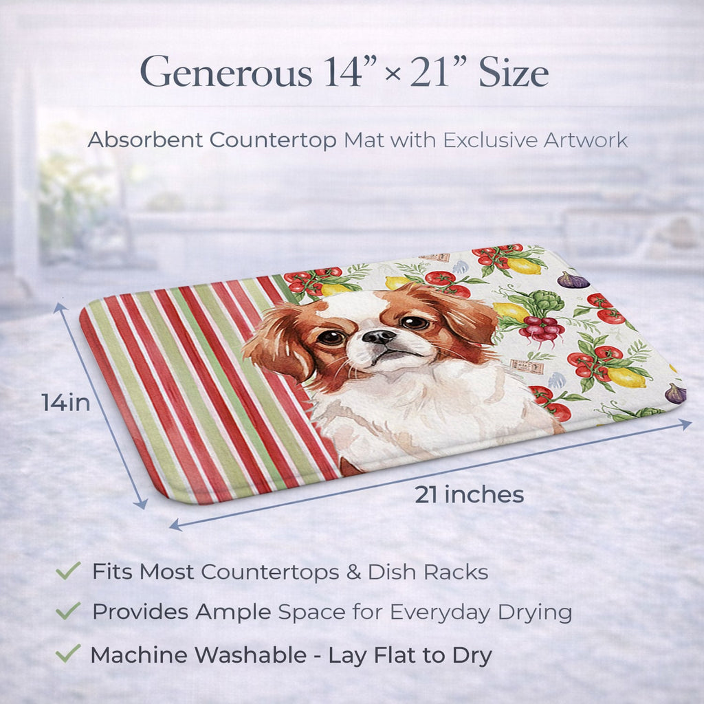 Red and White Japanese Chin Vegetables Dish Drying Mat Absorbent Dish Drying Mat Pad for Kitchen Counter Dish Drainer Mat for Countertop, 14 x 21", Multicolor
