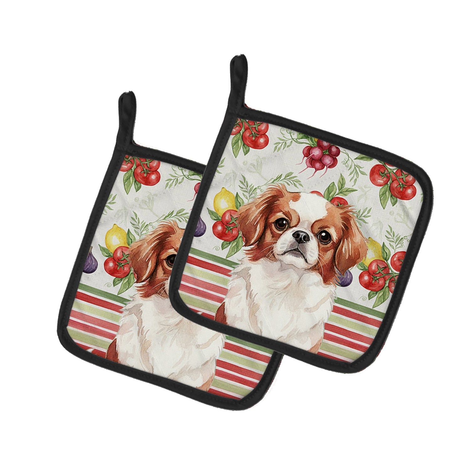 Red and White Japanese Chin Vegetables Pot Holder Set of 2 Heat Resistant Quilted Hot Pads 7.5 x 7.5 Inch, Insulated Kitchen Trivets for Cooking & Baking