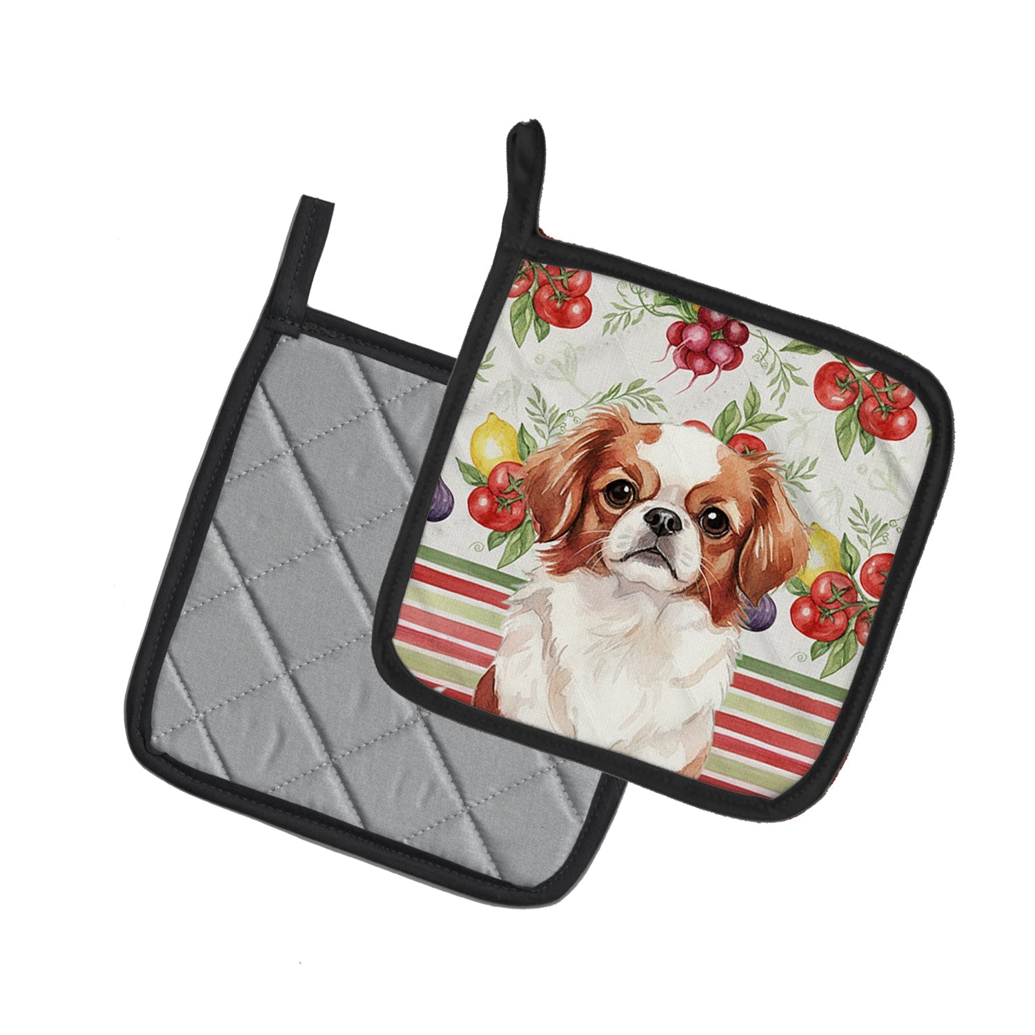 Red and White Japanese Chin Vegetables Pot Holder Set of 2 Heat Resistant Quilted Hot Pads 7.5 x 7.5 Inch, Insulated Kitchen Trivets for Cooking & Baking