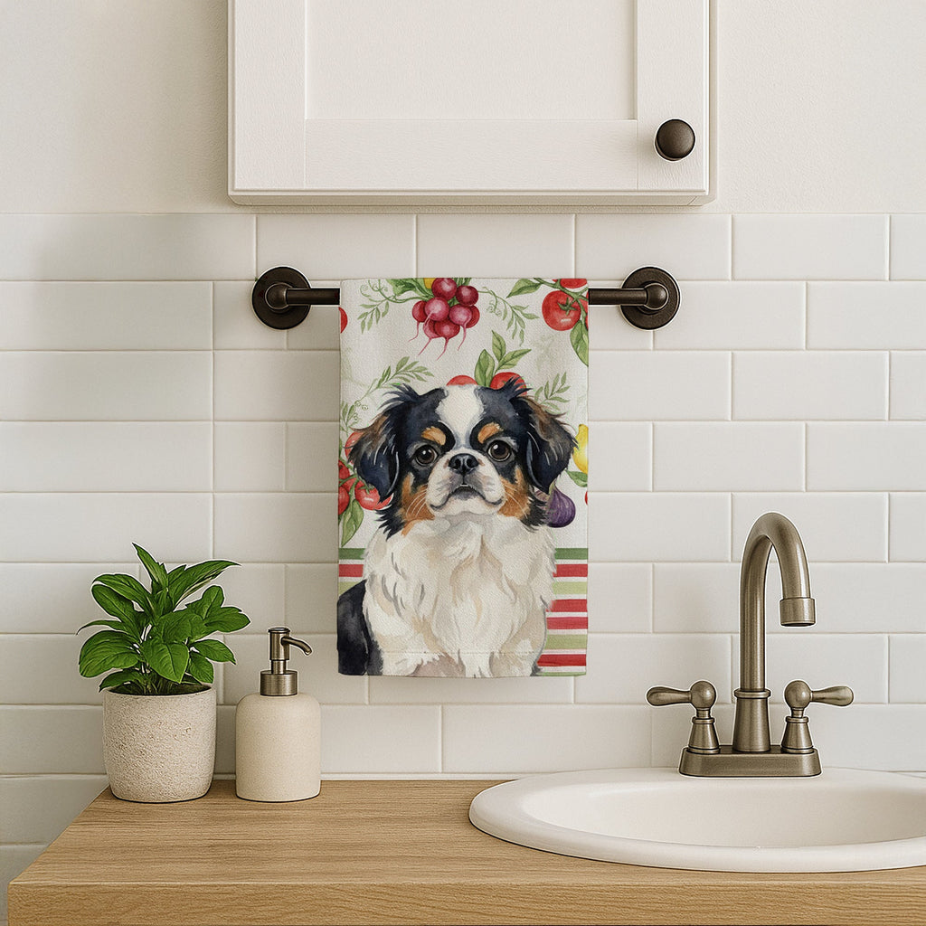 Tricolor Japanese Chin Vegetables Kitchen Towel Velour Plush Front and Cotton Loop Back Machine Washable