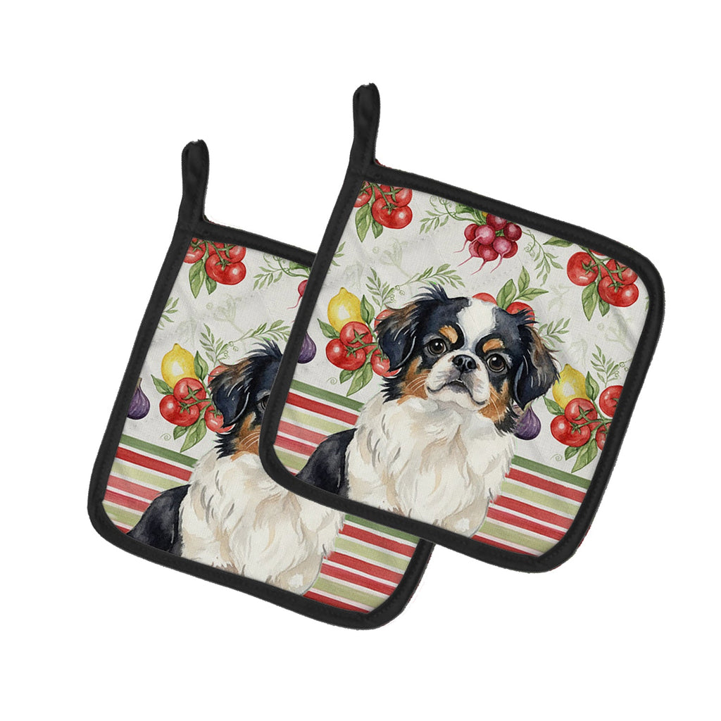 Tricolor Japanese Chin Vegetables Pot Holder Set of 2 Heat Resistant Quilted Hot Pads 7.5 x 7.5 Inch, Insulated Kitchen Trivets for Cooking & Baking