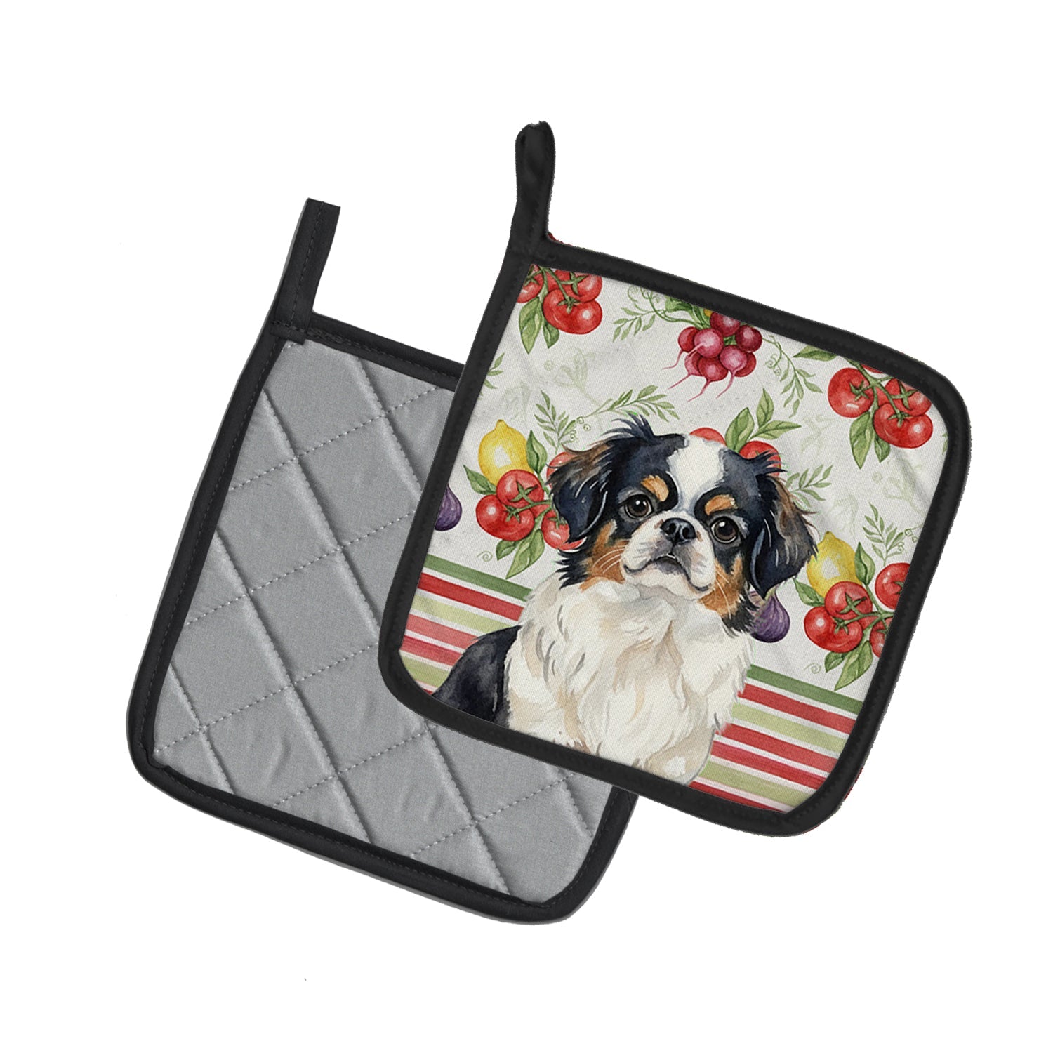 Tricolor Japanese Chin Vegetables Pot Holder Set of 2 Heat Resistant Quilted Hot Pads 7.5 x 7.5 Inch, Insulated Kitchen Trivets for Cooking & Baking