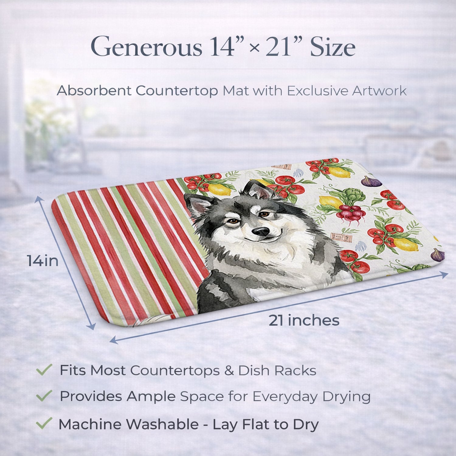 Keeshond Vegetables Dish Drying Mat Absorbent Dish Drying Mat Pad for Kitchen Counter Dish Drainer Mat for Countertop, 14 x 21", Multicolor