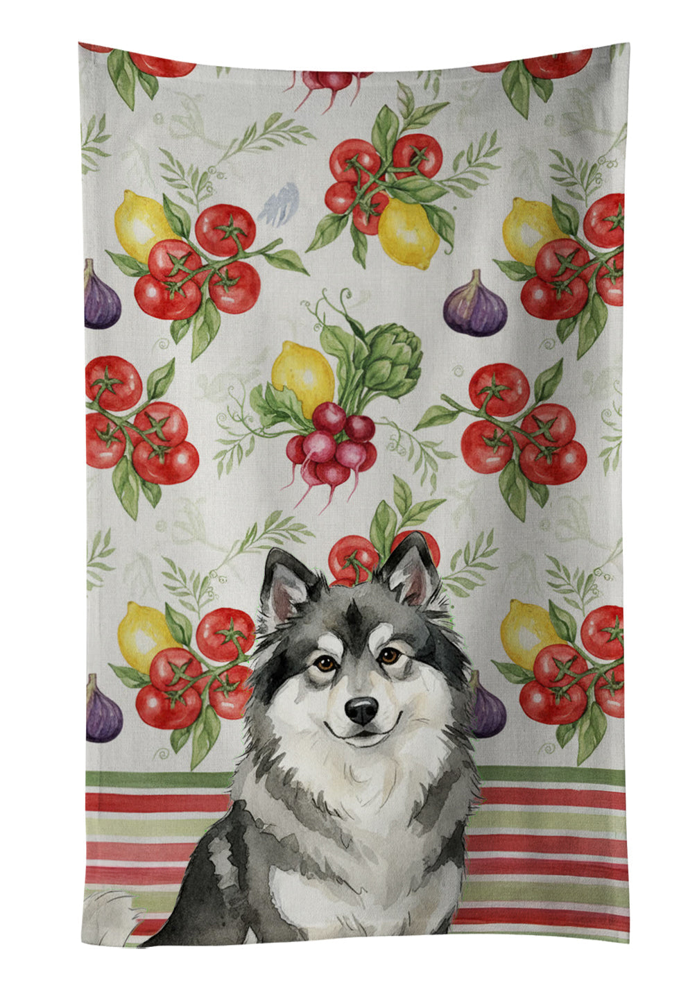 Keeshond Vegetables Kitchen Towel Velour Plush Front and Cotton Loop Back Machine Washable