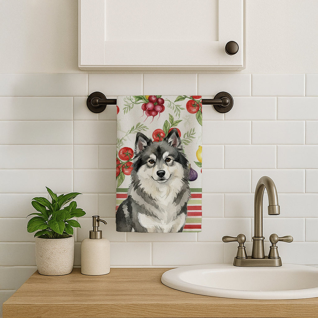 Keeshond Vegetables Kitchen Towel Velour Plush Front and Cotton Loop Back Machine Washable