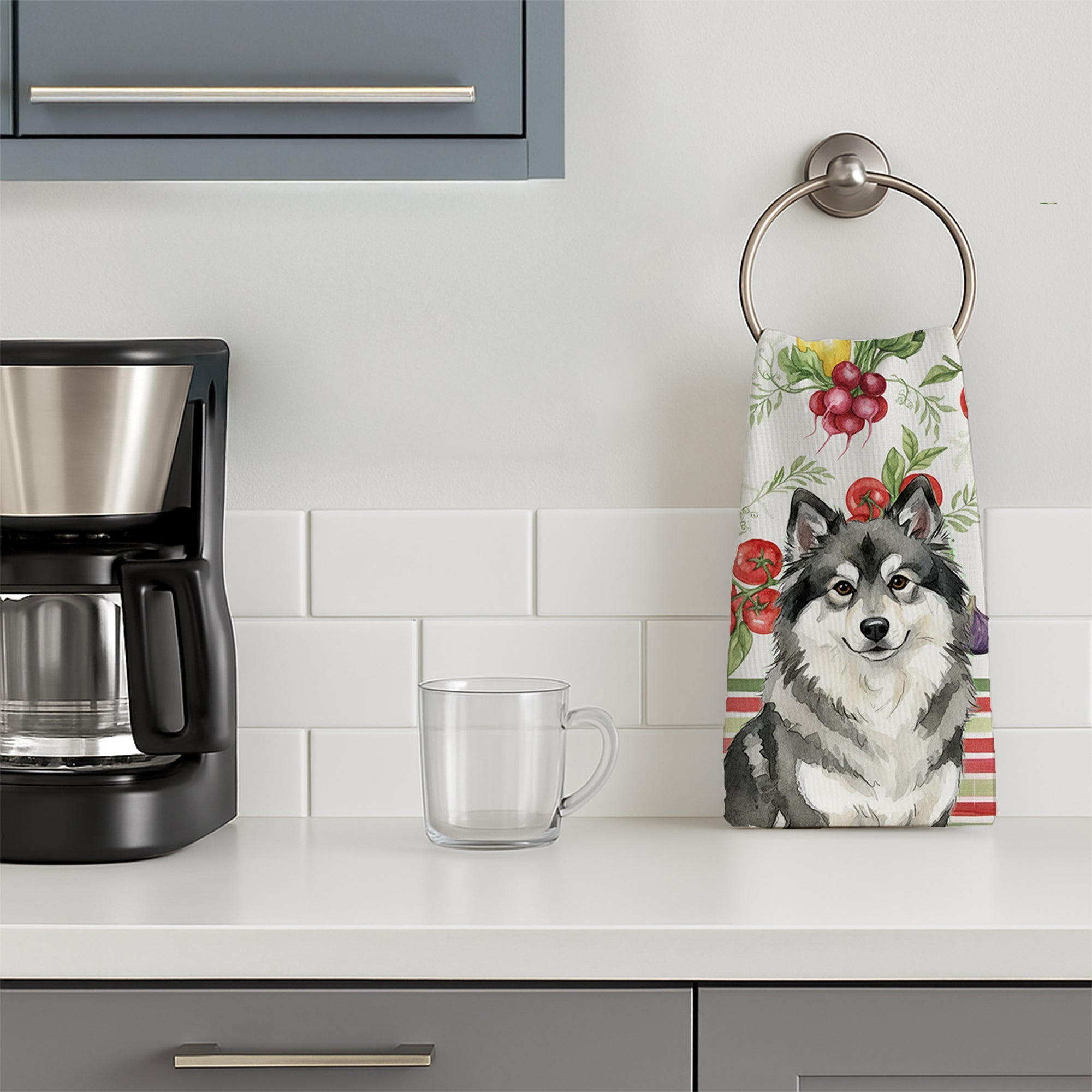 Keeshond Vegetables Kitchen Towel Velour Plush Front and Cotton Loop Back Machine Washable
