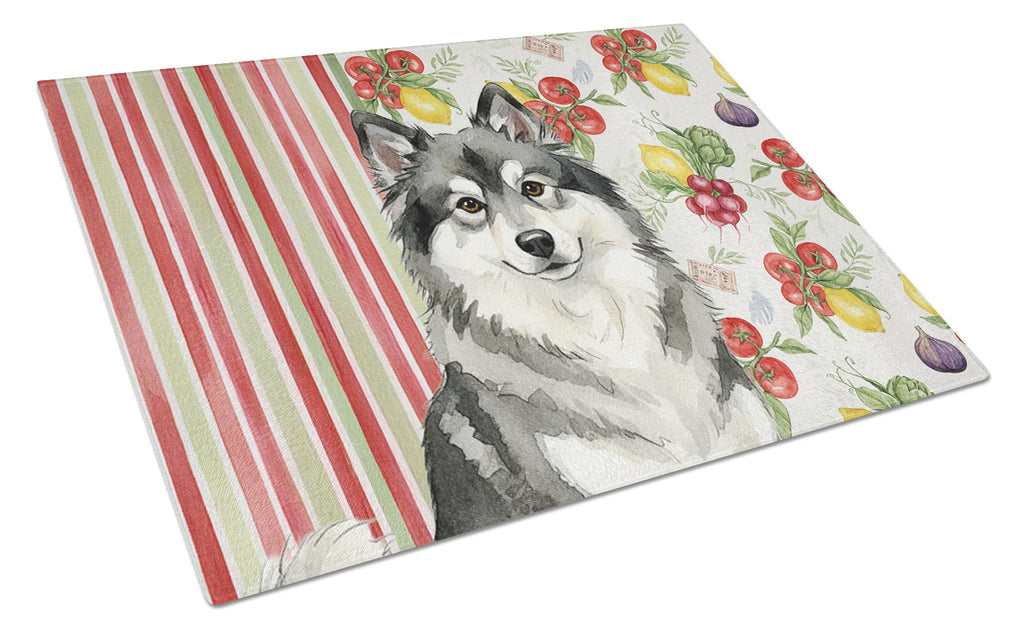 Keeshond Vegetables Cutting Board Tempered Glass Kitchen Cutting Surface, Heat Resistant Chopping, Non-Slip Feet, Food Prep & Serving