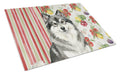 Keeshond Vegetables Cutting Board Tempered Glass Kitchen Cutting Surface, Heat Resistant Chopping, Non-Slip Feet, Food Prep & Serving