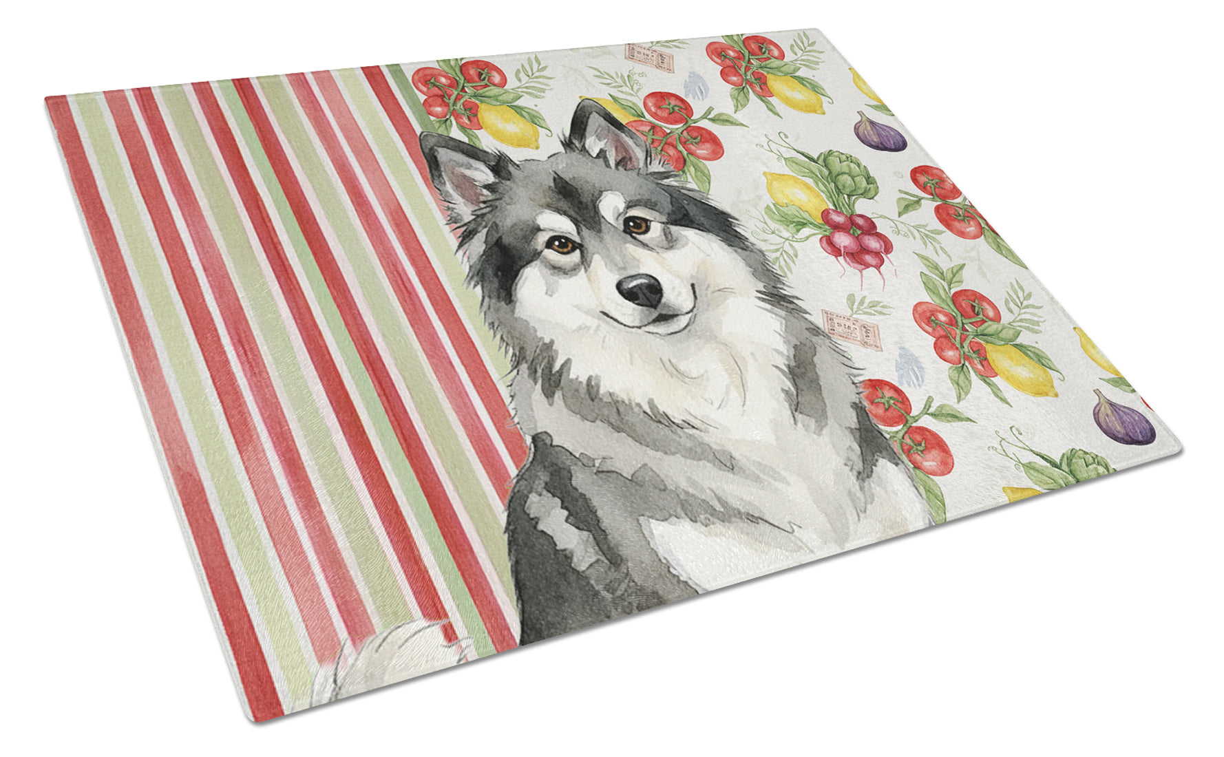 Keeshond Vegetables Cutting Board Tempered Glass Kitchen Cutting Surface, Heat Resistant Chopping, Non-Slip Feet, Food Prep & Serving