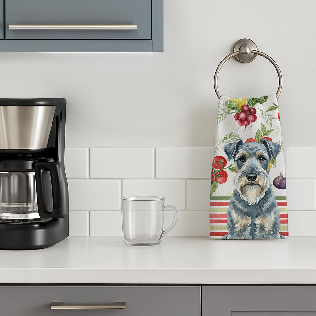 Kerry Blue Terrier Vegetables Kitchen Towel Velour Plush Front and Cotton Loop Back Machine Washable