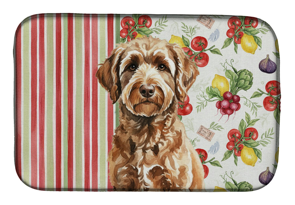 Chocolate Labradoodle Vegetables Dish Drying Mat Absorbent Dish Drying Mat Pad for Kitchen Counter Dish Drainer Mat for Countertop, 14 x 21", Multicolor